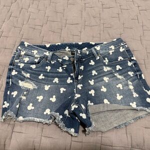 Disney Blue Distressed Denim Shorts with White Mickey Print